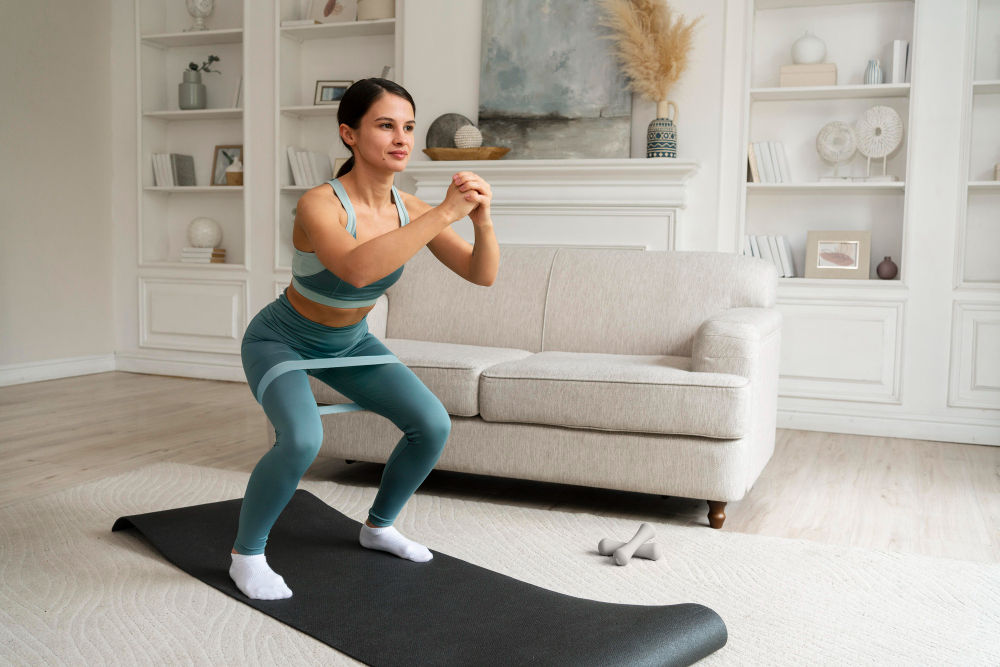 ออกกำลังกายที่บ้าน สร้างกล้ามเนื้อง่ายๆ โดยไม่ต้องมีอุปกรณ์ ในท่าสควอทขึ้นลง